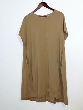 Alpha Studio Brown Short Sleeve T-Shirt Dress Relaxed Oversized Midi Pockets